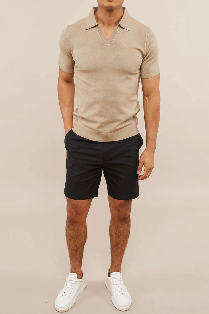 Privia Knitted Open Neck Polo - Sand