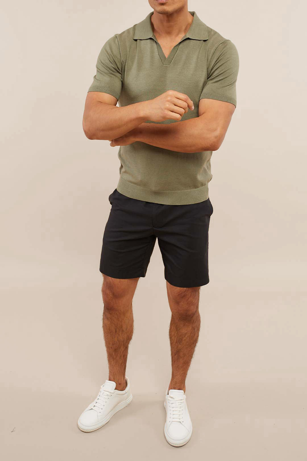 Privia Knitted Open Neck Polo - Sage Green