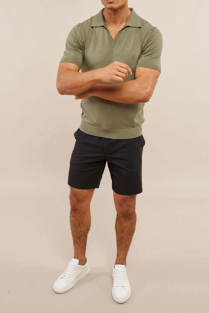 Privia Knitted Open Neck Polo - Sage Green