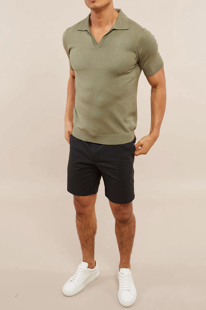 Privia Knitted Open Neck Polo - Sage Green