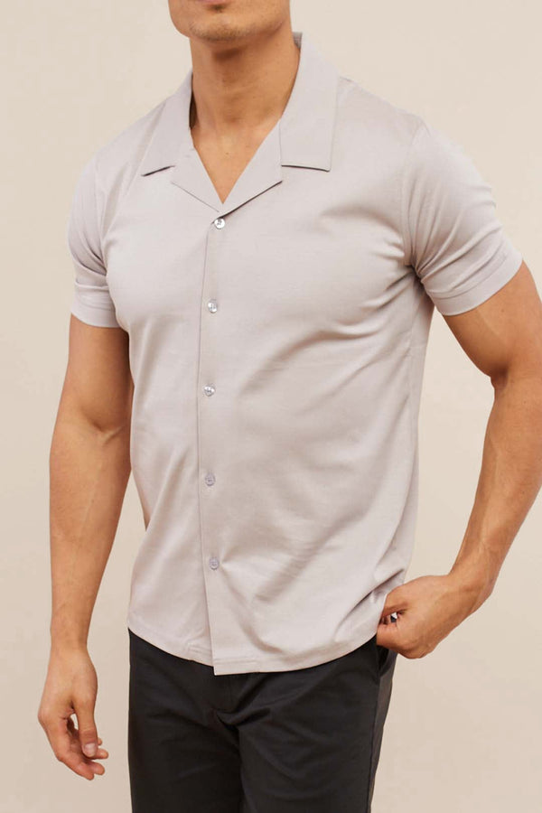 Luxuriöses, merzerisiertes Kurzarmhemd – Blassgrau 