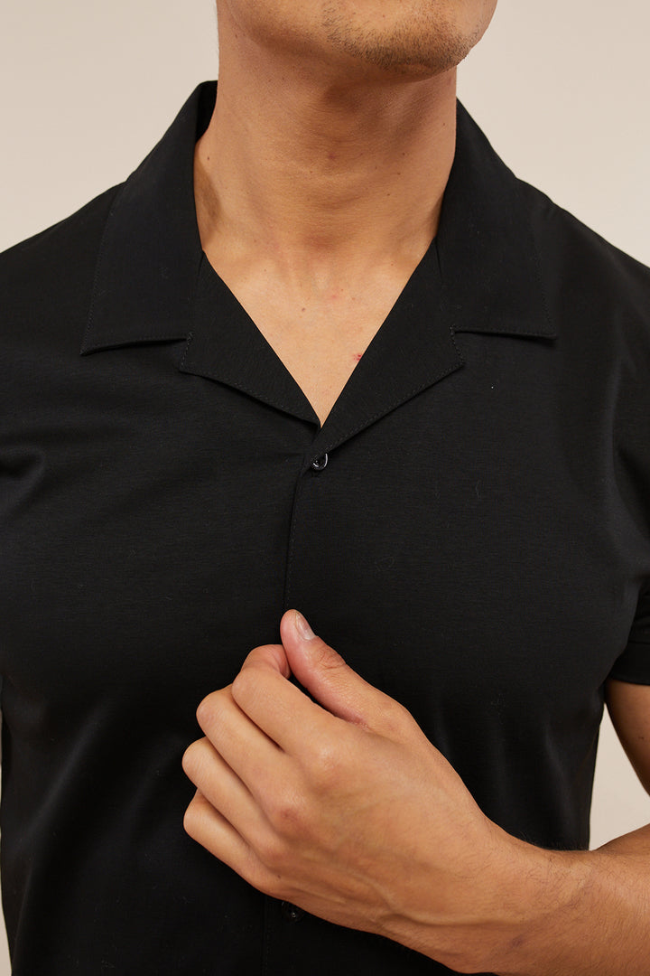 Luxe Mercerised Short Sleeve Shirt - Black