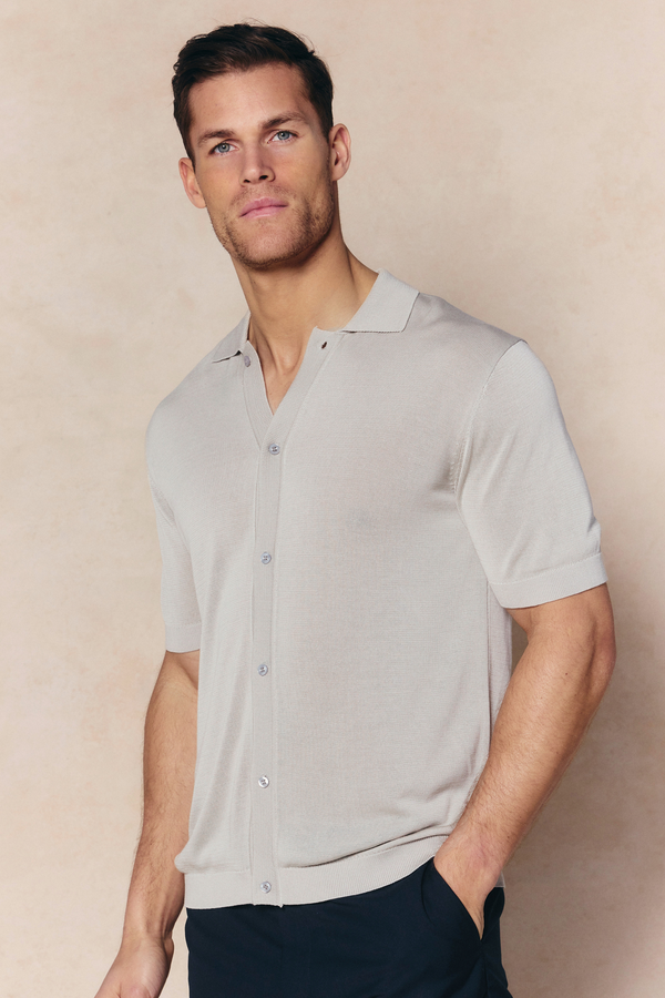 Pedro Button Through Short Sleeve Knitted Shirt - Cream