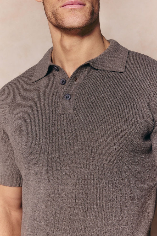 Sorelle Kurzarm-Rippstrick-Poloshirt – Marineblau