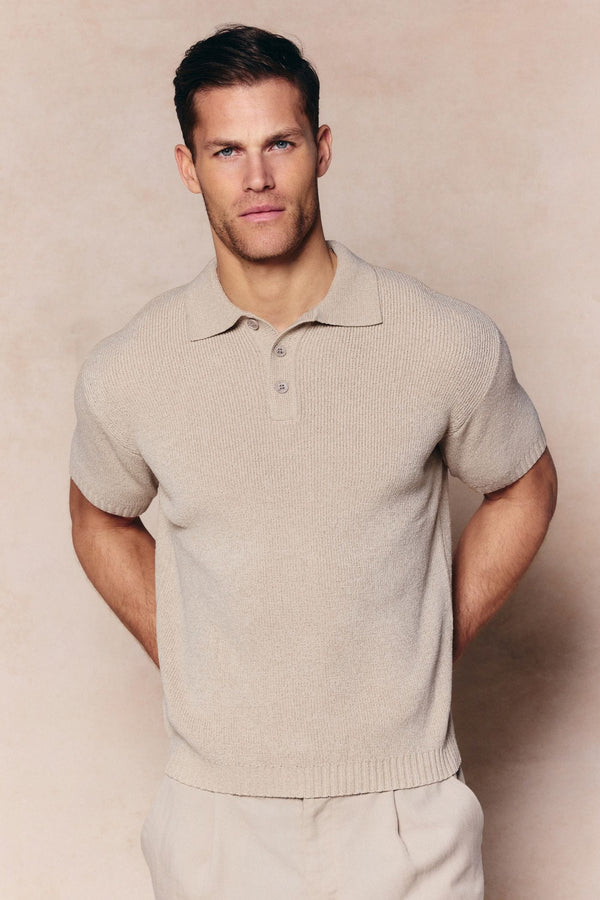 Sorelle Kurzarm-Poloshirt aus Rippstrick - Sand