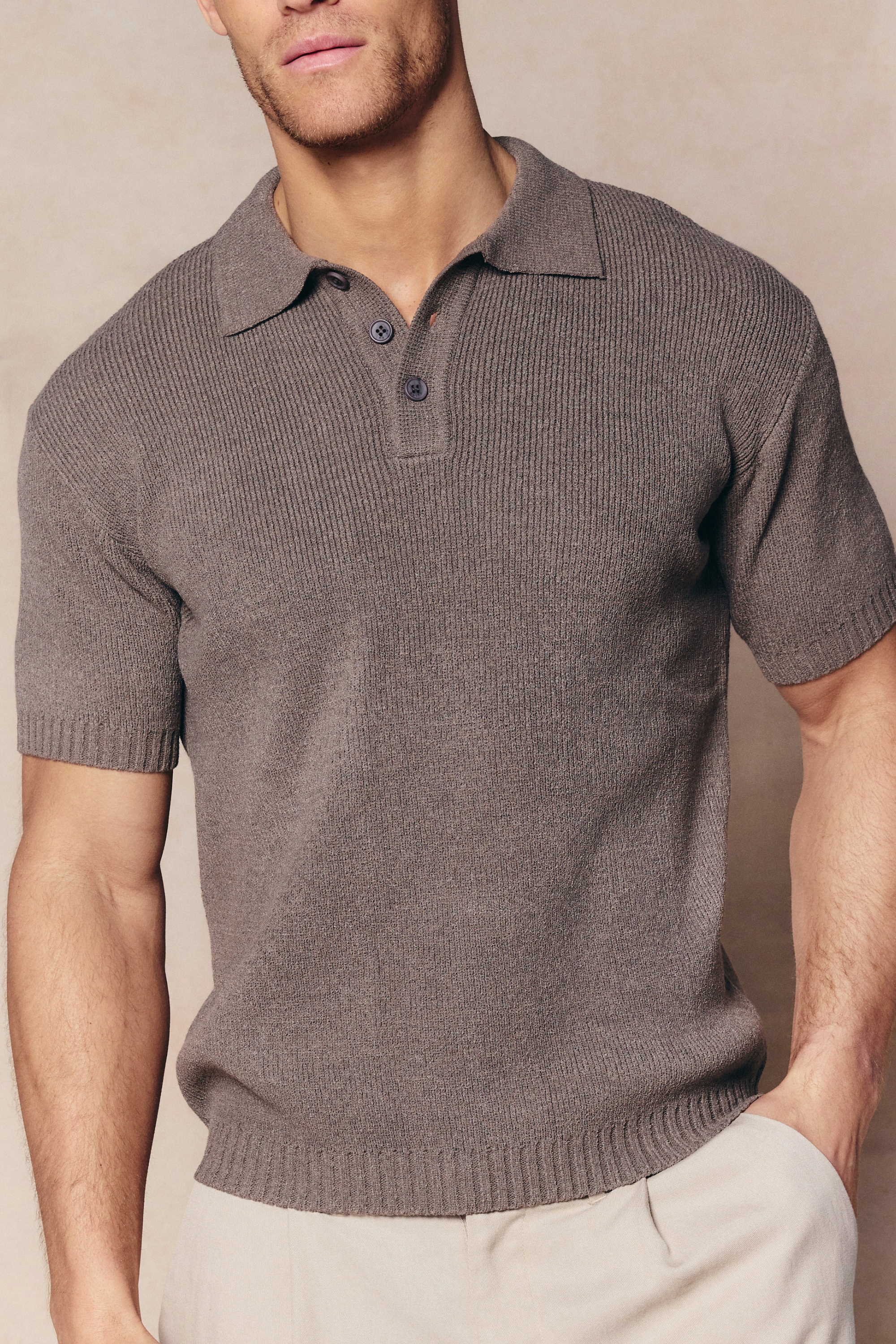 Sorelle Short Sleeve Rib Knit Polo - Sand