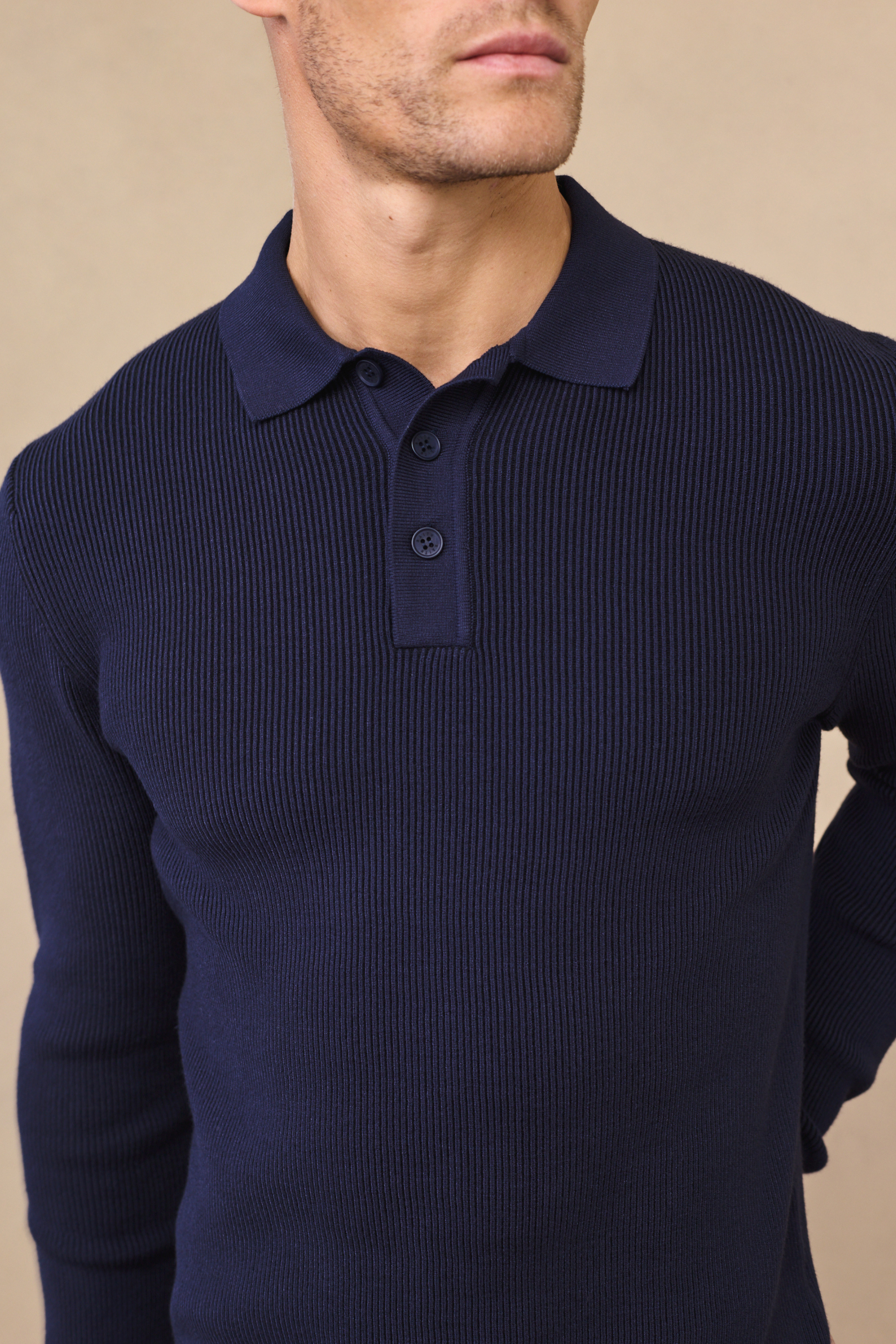 Angus Ribbed Polo - Navy
