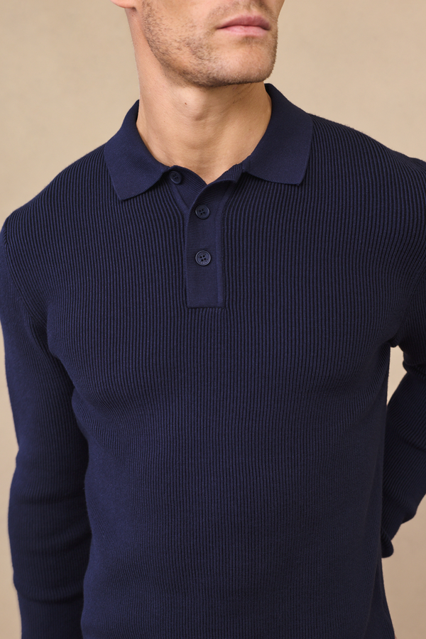 Angus Ribbed Polo - Navy