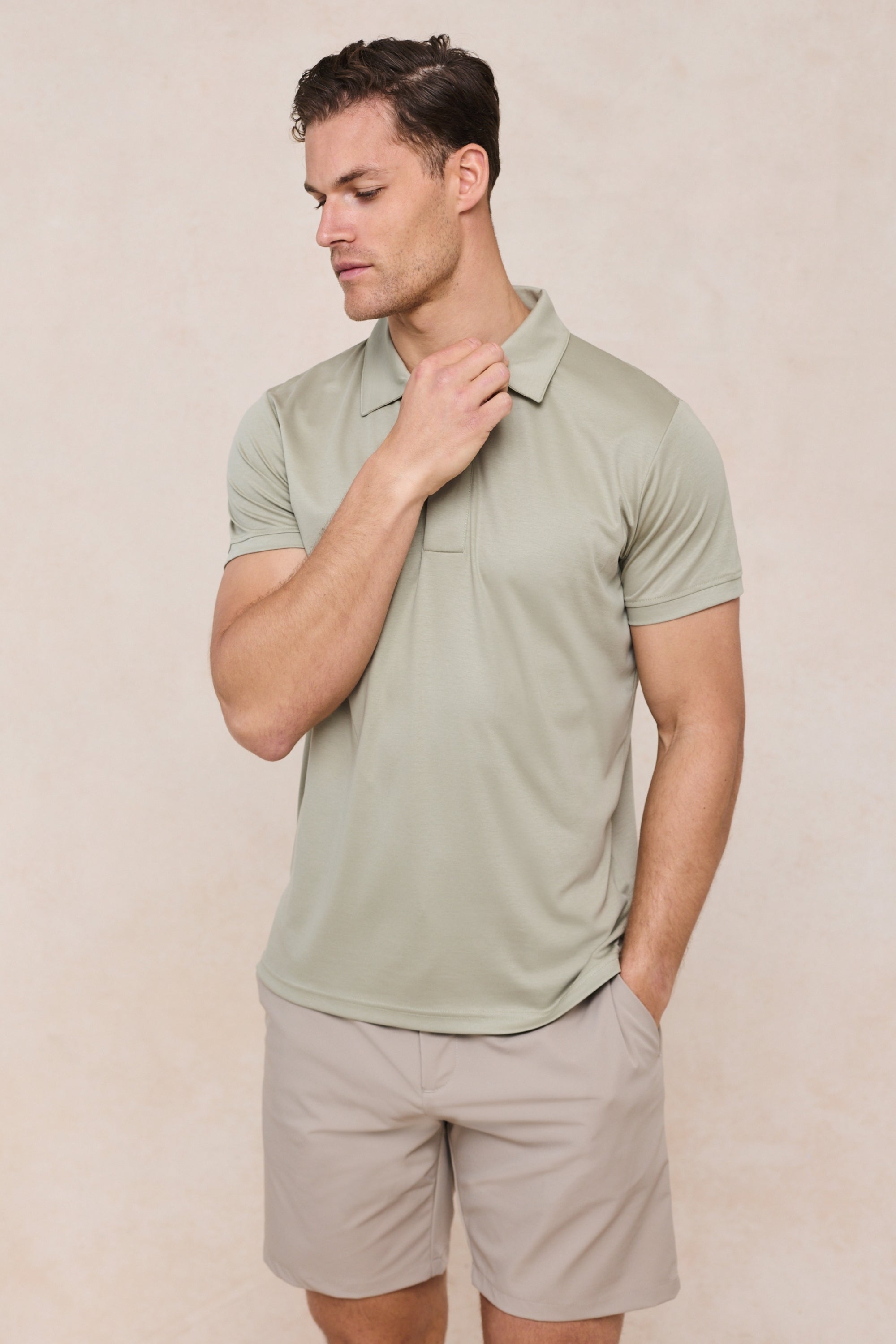 Santi Mercerised Polo Shirt - Light Sage
