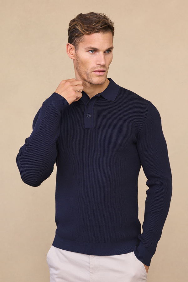 Angus Ribbed Polo - Navy
