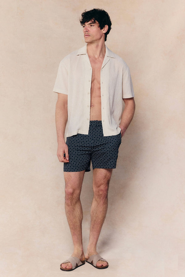 Ifni Tailored Swim Short With Adjusters - Navy/Ecru