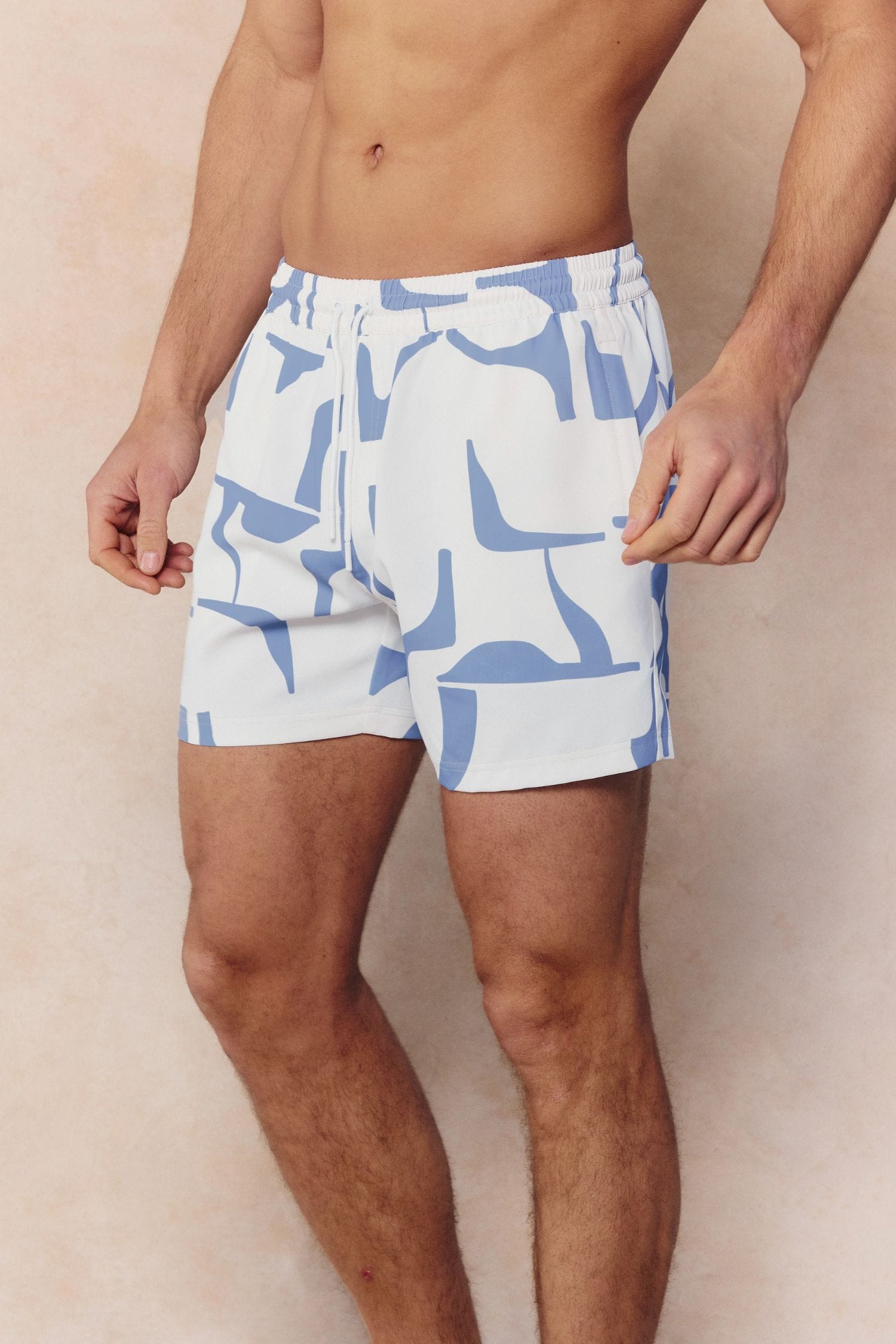 Massira Elasticated Waist Swim Short - Ecru/Light Blue