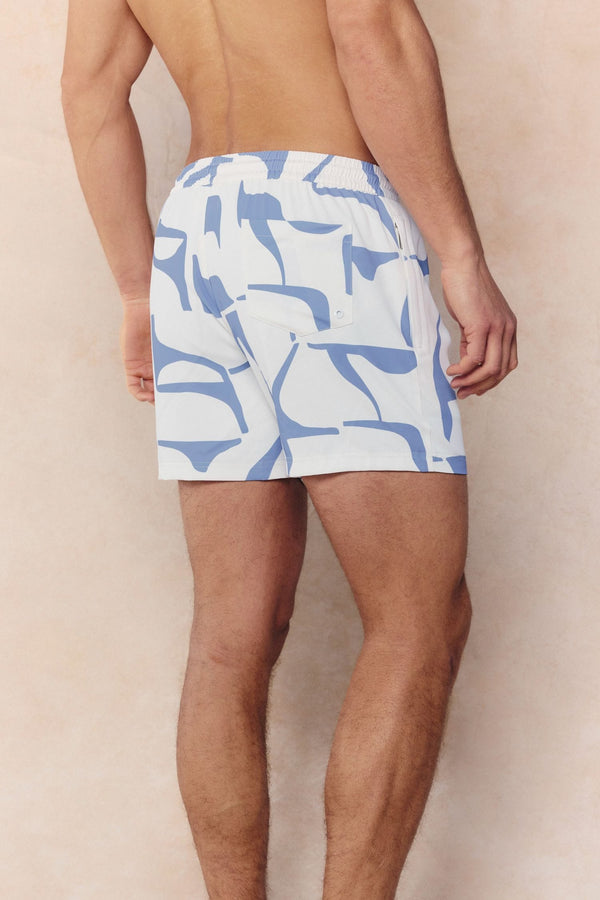 Massira Elasticated Waist Swim Short - Ecru/Light Blue