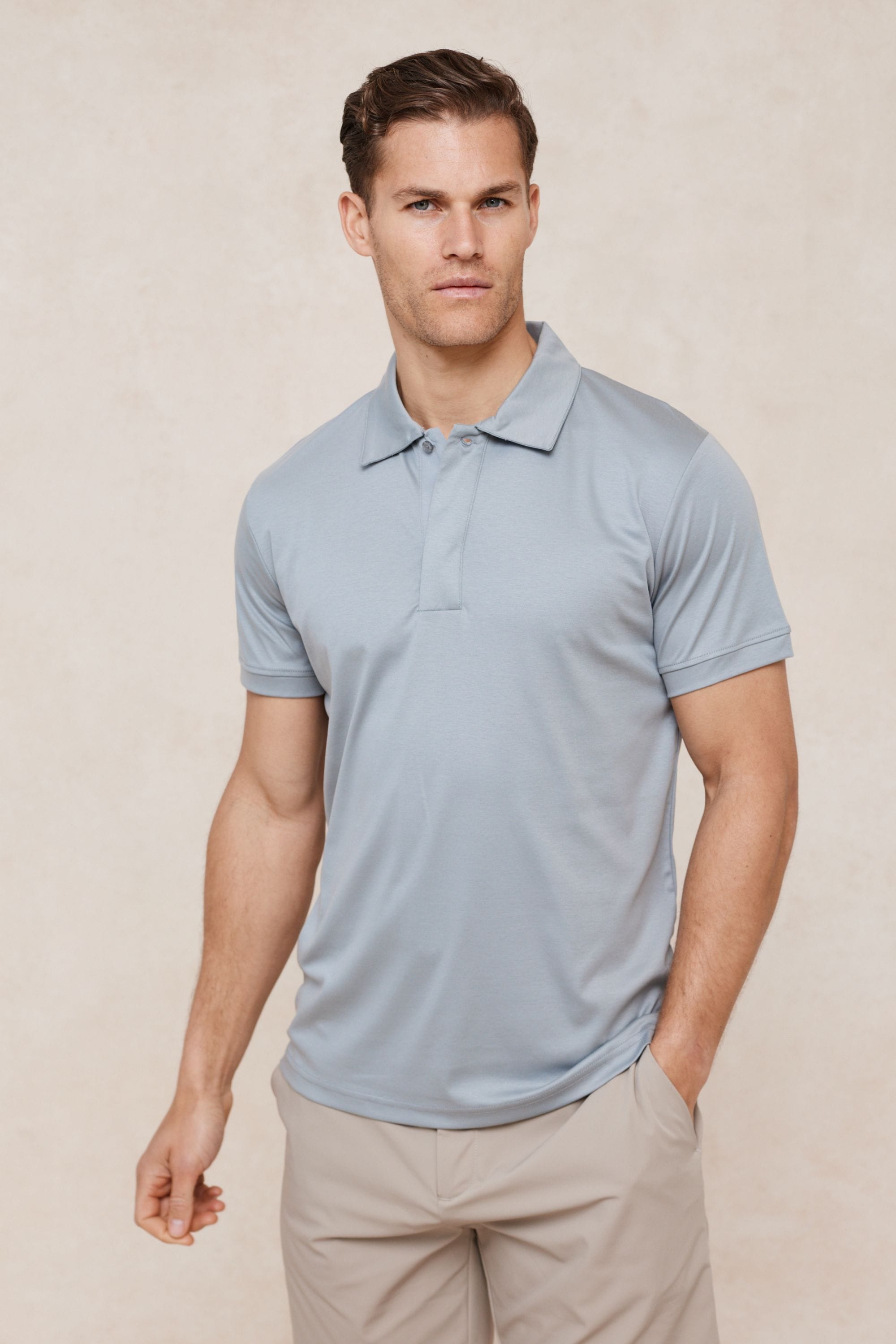 Santi Mercerised Polo Shirt - Light Pewter Blue