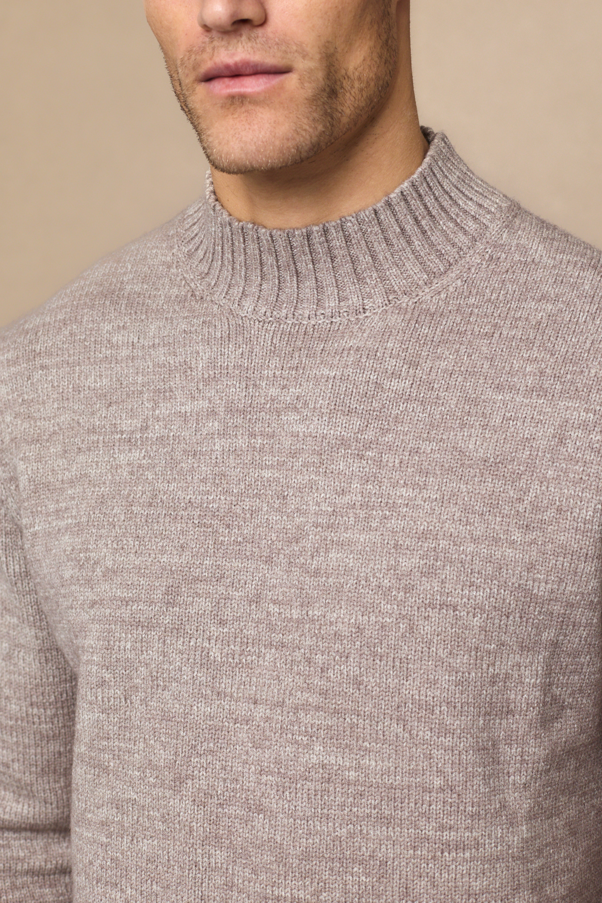 Delphi Mock Neck Jumper - Light Brown Marl