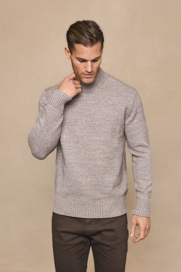 Delphi Mock Neck Jumper - Light Brown Marl