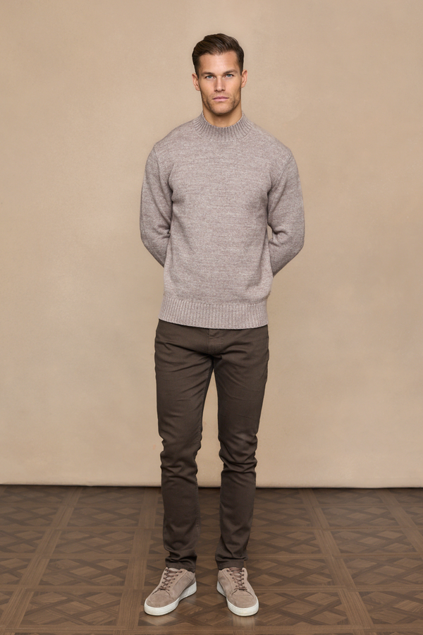 Delphi Mock Neck Jumper - Light Brown Marl
