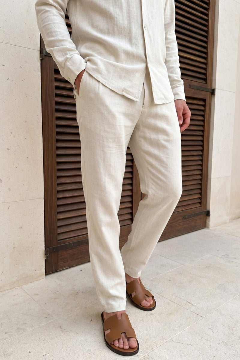 Cami-Leinenhose mit geradem Bein - Haferflocken