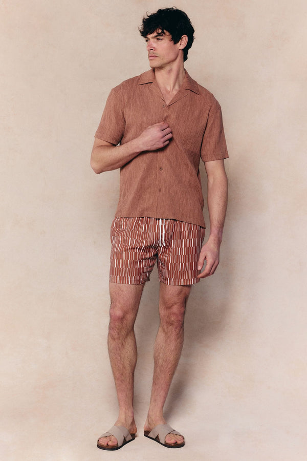 Gabriel Crinkled Tencel Short Sleeve Shirt - Rust