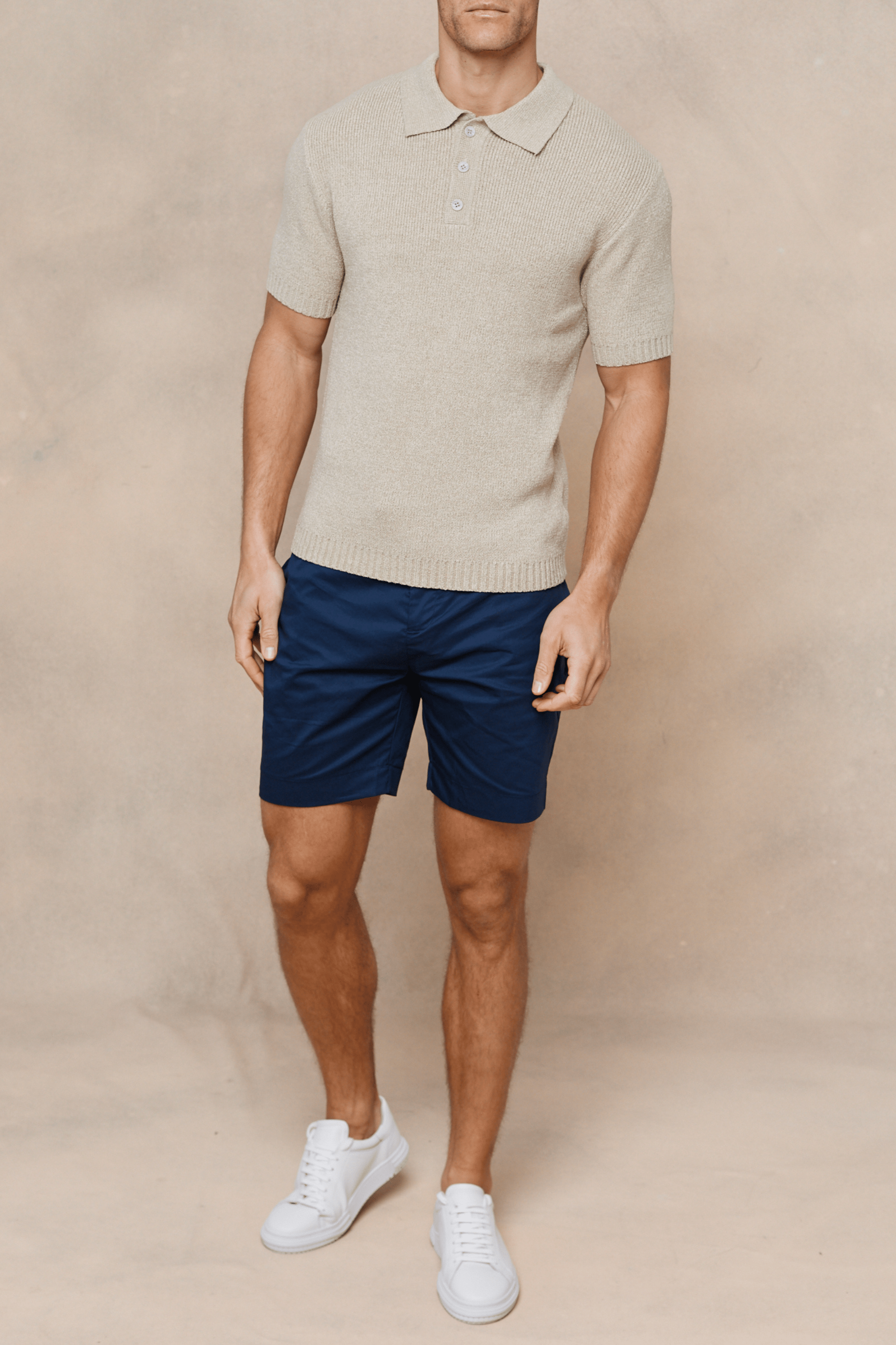 Sorelle Short Sleeve Rib Knit Polo - Sand