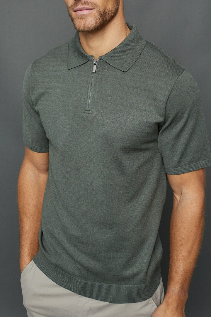 Llana Knitted Zip Polo - Sage Green