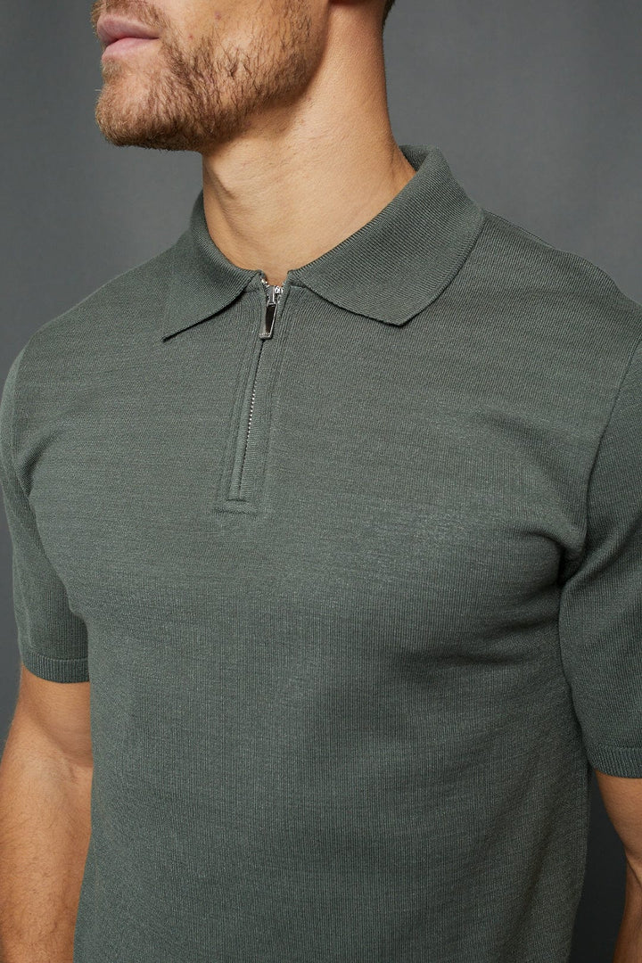 Llana Knitted Zip Polo - Sage Green