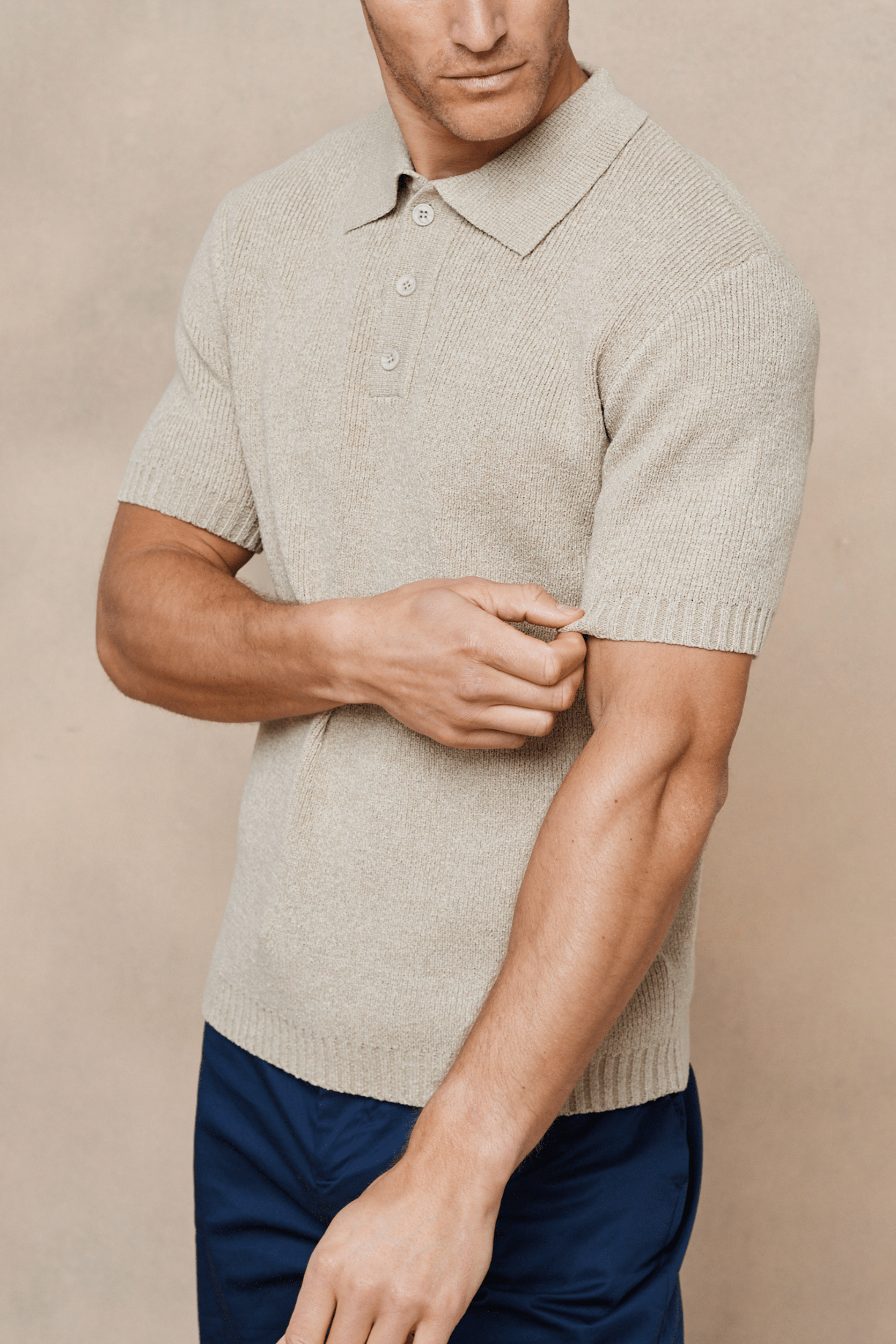 Sorelle Short Sleeve Rib Knit Polo - Sand