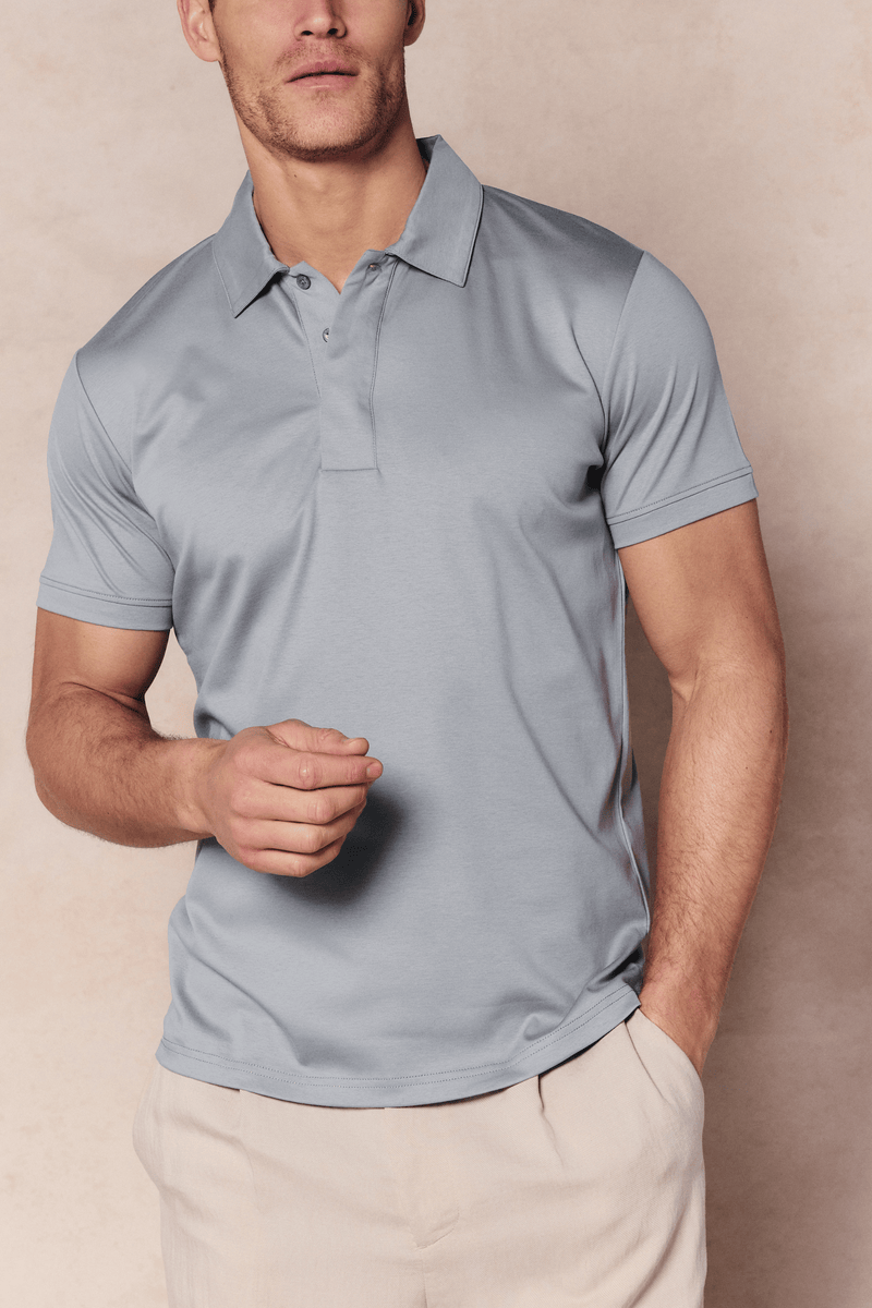 Santi Mercerised Polo Shirt - Light Pewter Blue