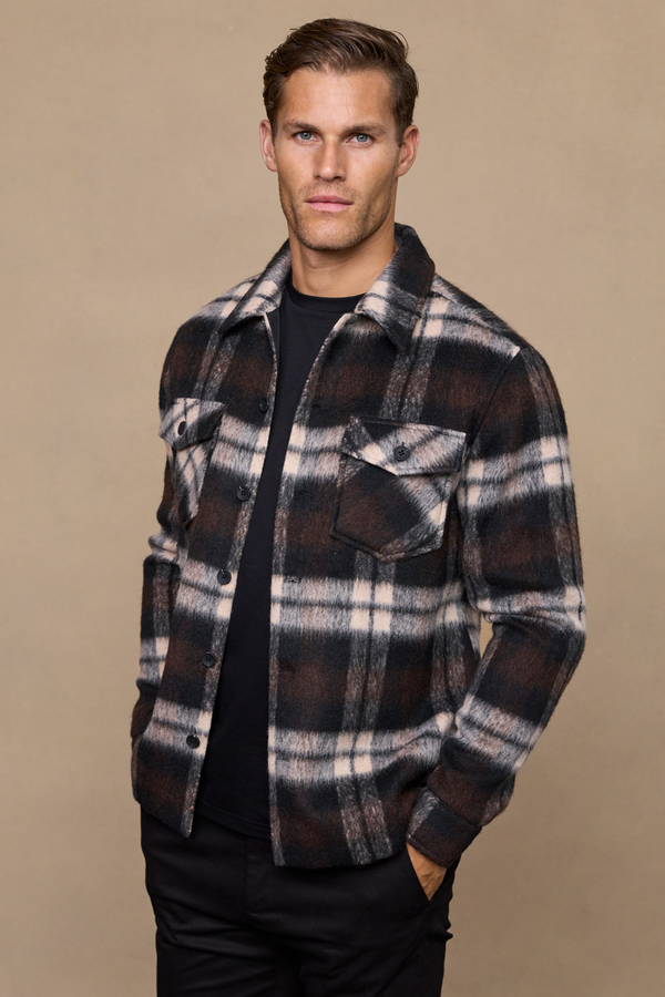 Caldera Brushed Wool Checked Jacket - Brown/Beige