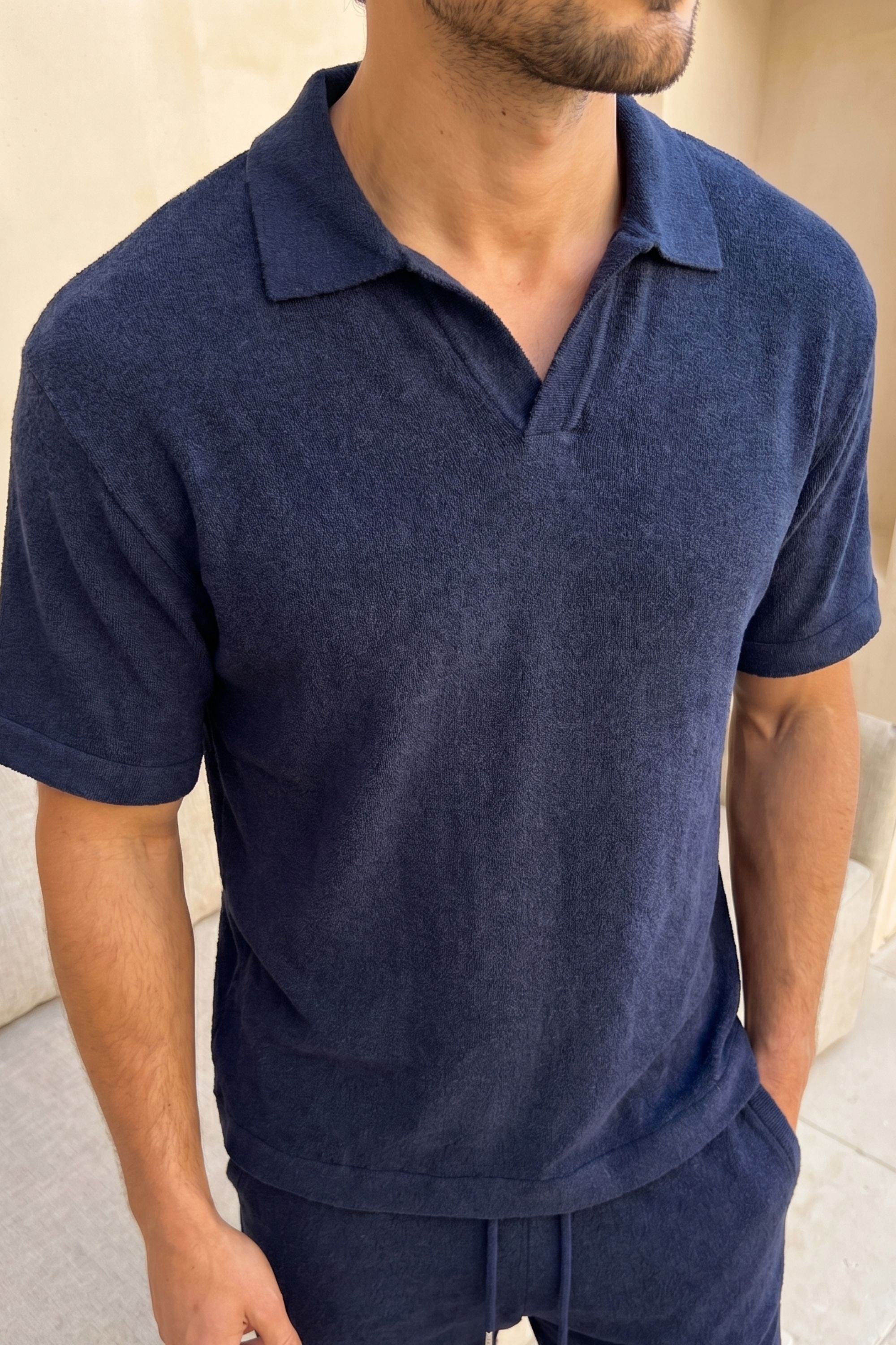 Miguel Boucle Polo Shirt - Navy