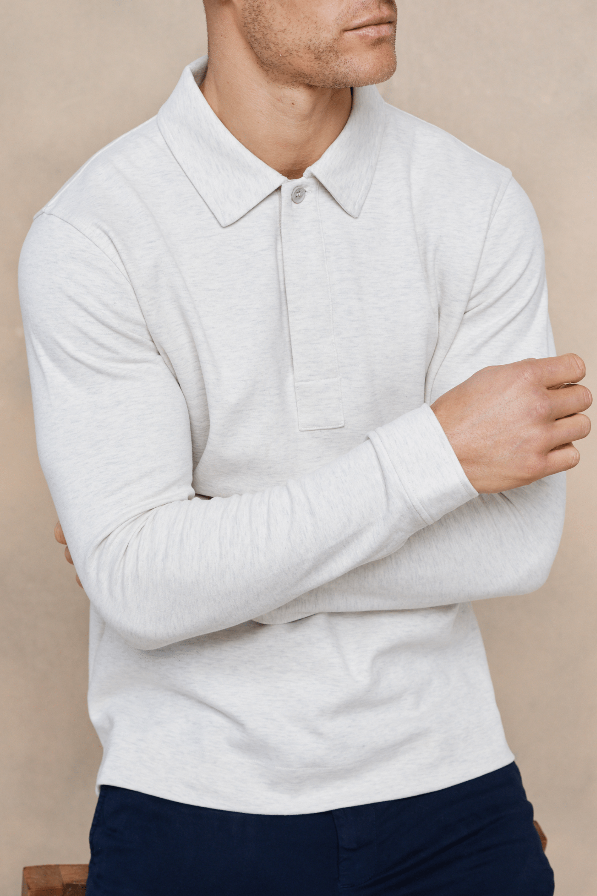 Jacob Long Sleeve Polo - Stone Marl