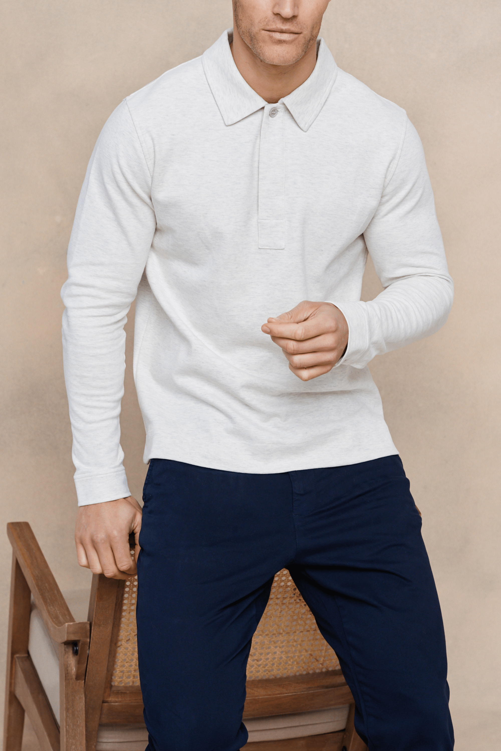 Jacob Long Sleeve Polo - Stone Marl