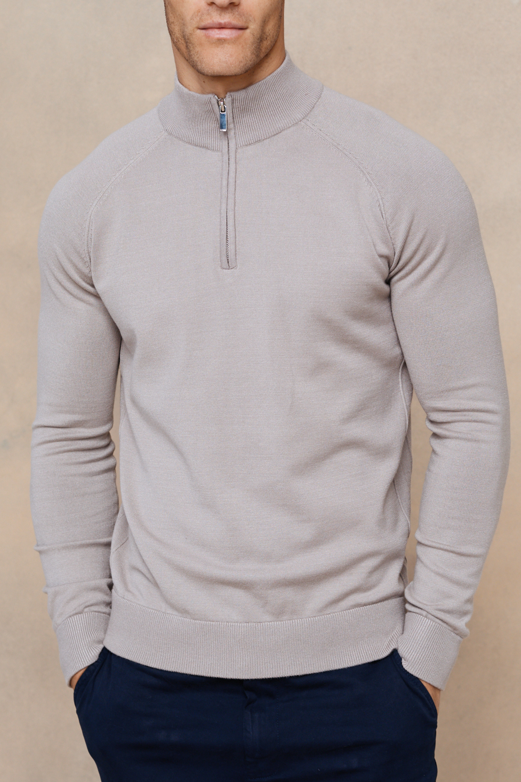 Alex Knitted Half Zip Jumper - Taupe