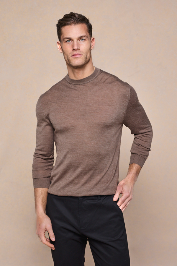 Frederic Fine Knit Long Sleeve T-Shirt - Brown Marl