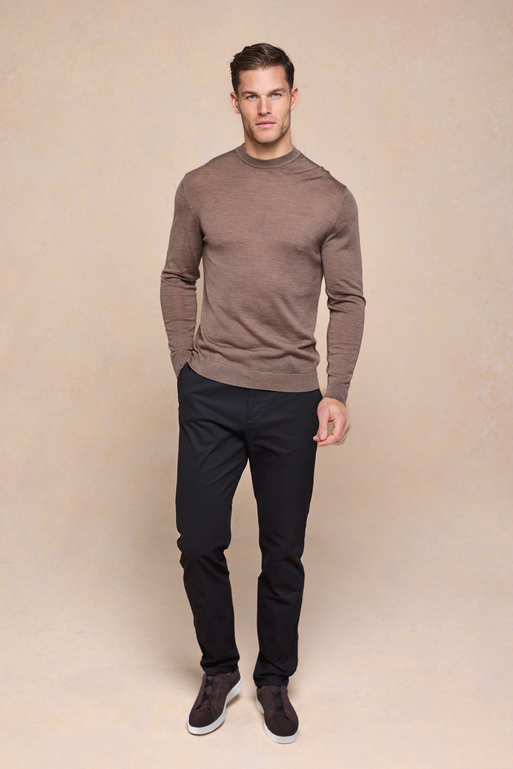 Frederic Fine Knit Long Sleeve T-Shirt - Brown Marl