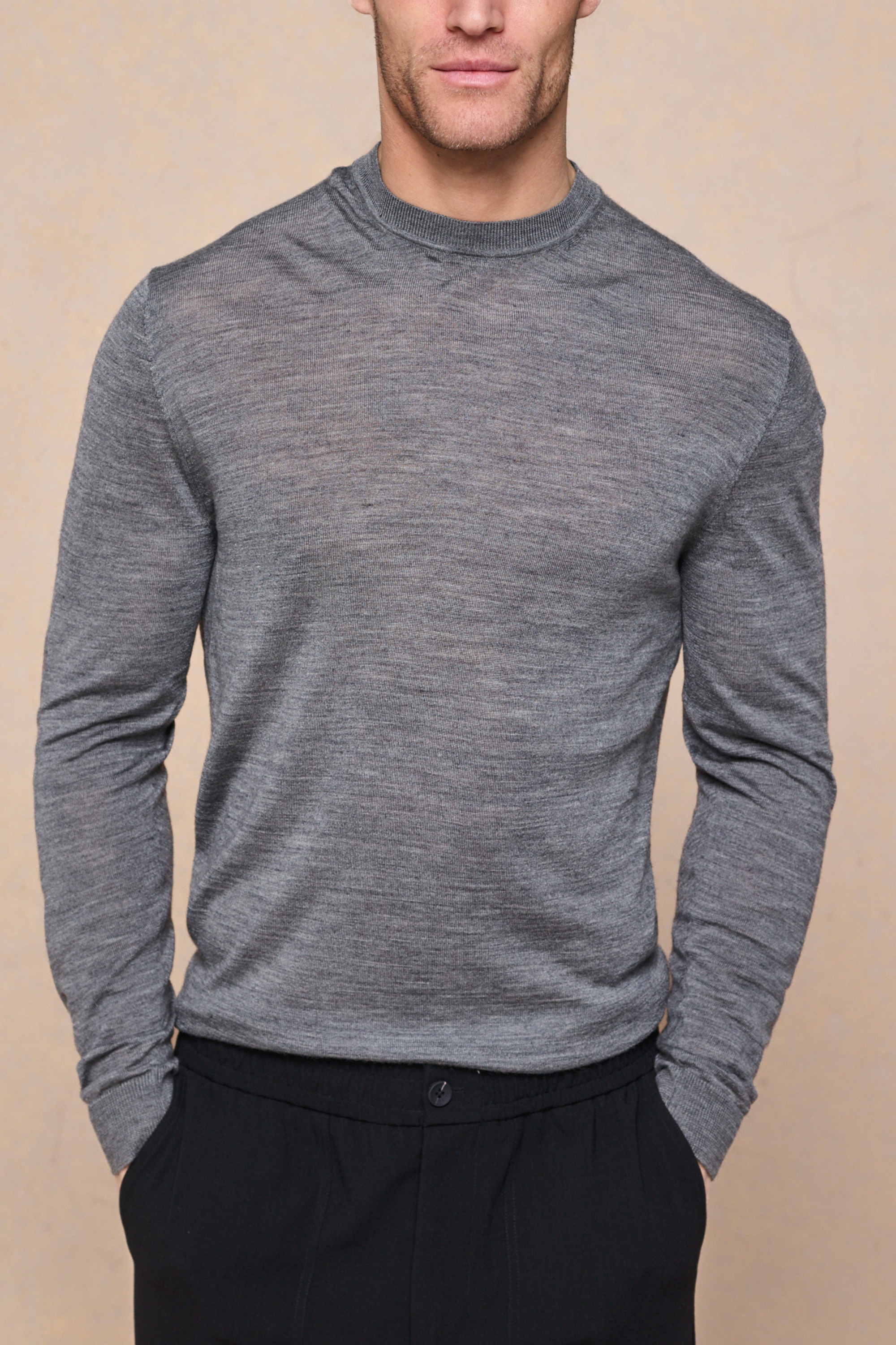 Frederic Fine Knit Long Sleeve T-Shirt - Grey Marl