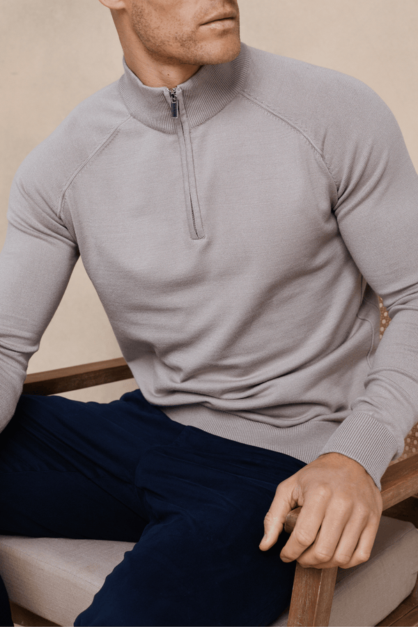 Alex Knitted Half Zip Jumper - Taupe