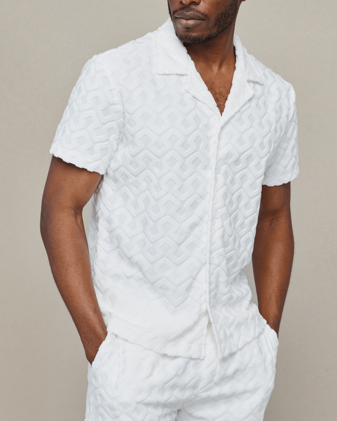 Fontana Flocked Towelled Shirt - Ecru