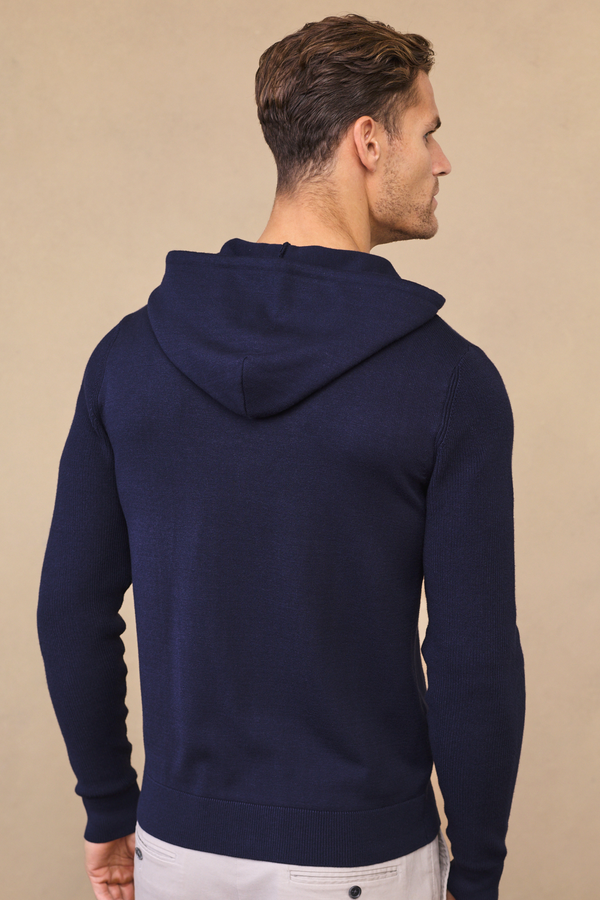 Nolan Knitted Zip Through Hoodie - Navy