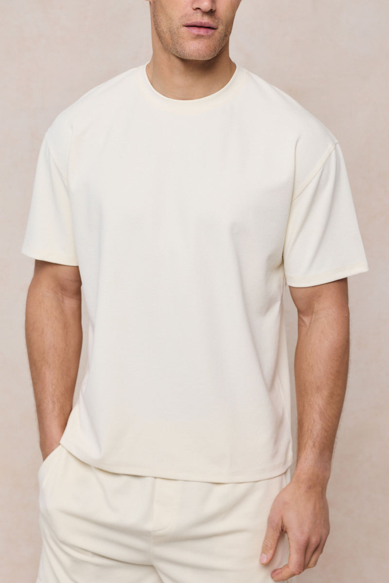 Tomas Crew Neck Crinkled Tshirt - Ecru