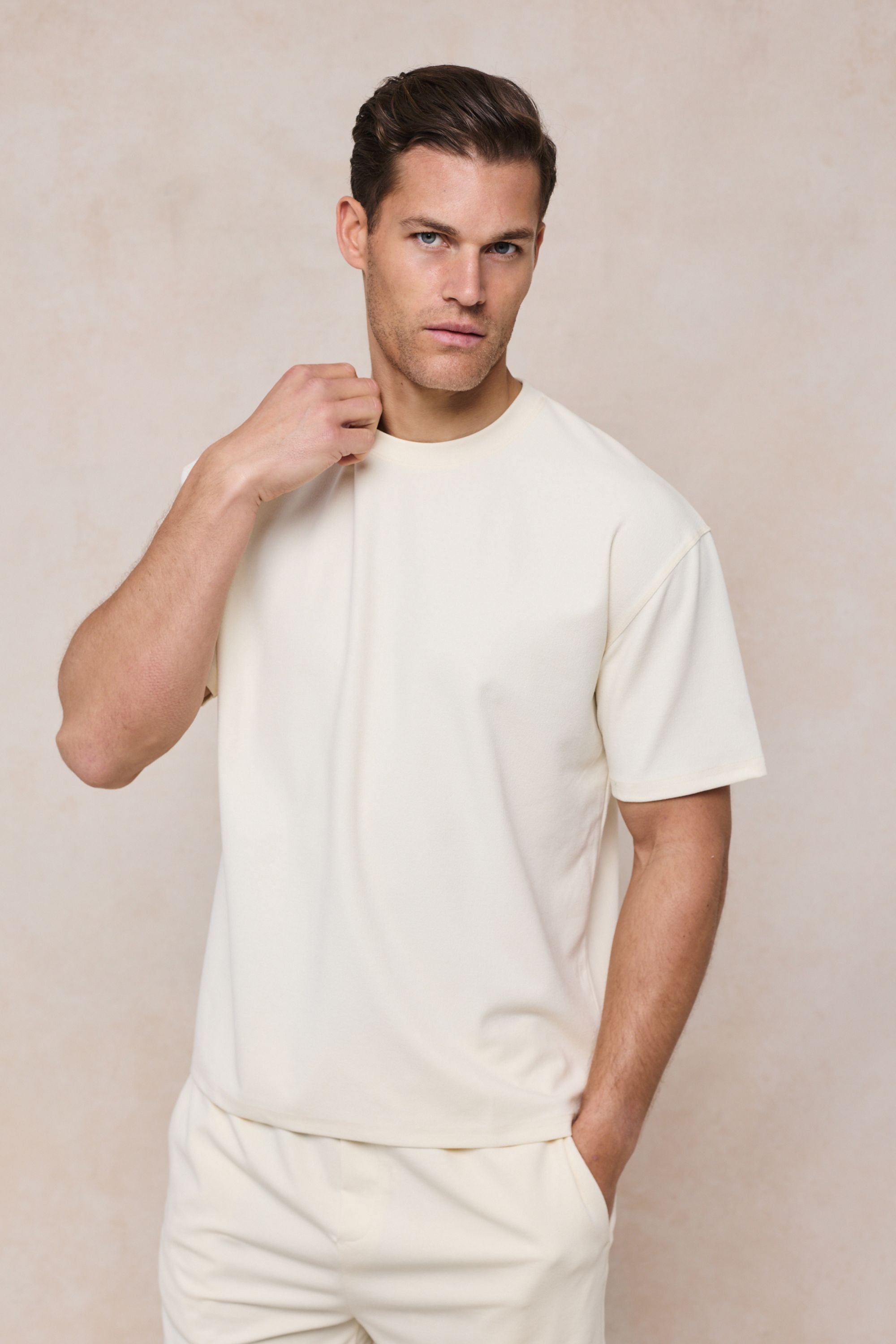 Tomas Crew Neck Crinkled Tshirt - Ecru