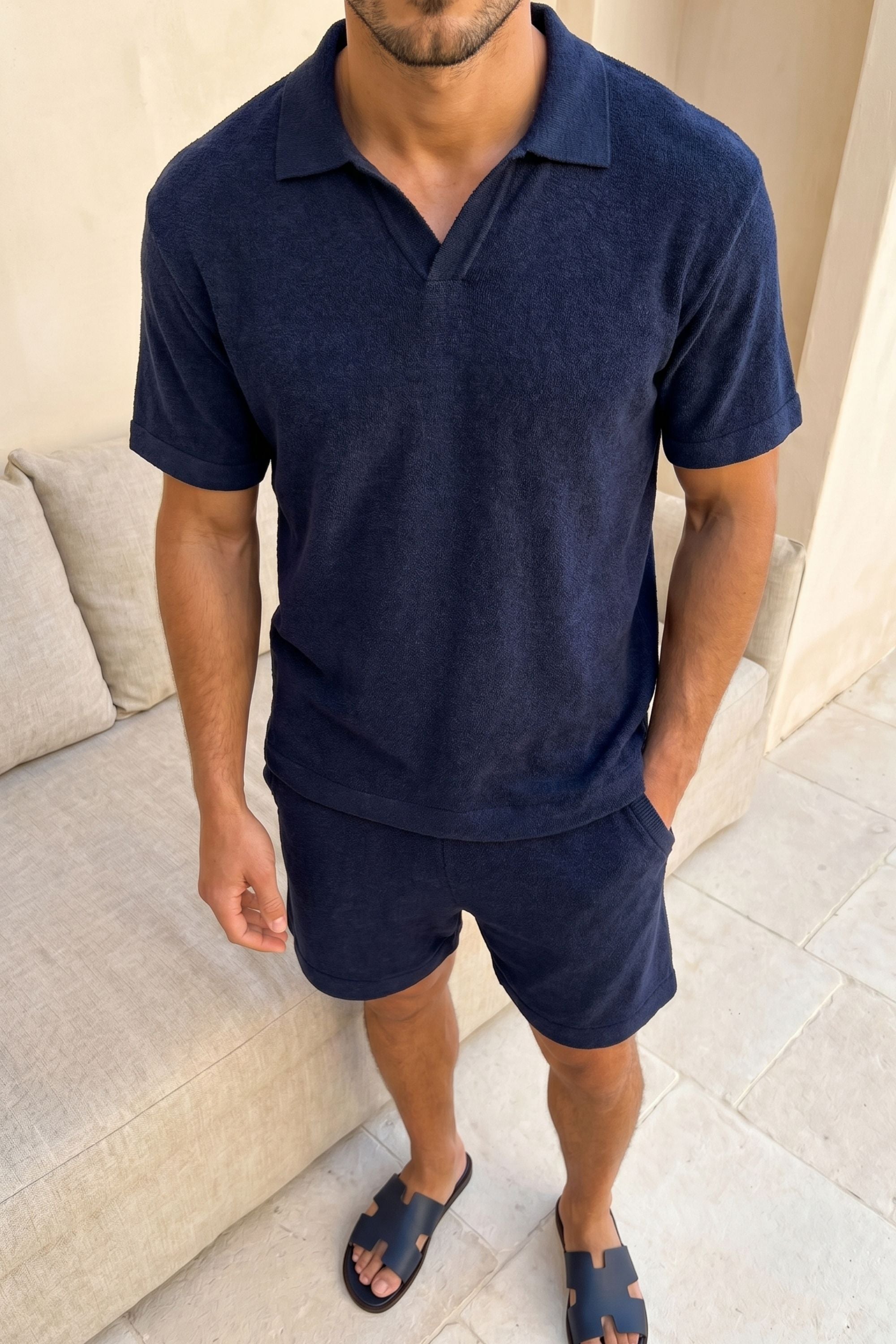 Miguel Boucle Polo Shirt - Navy