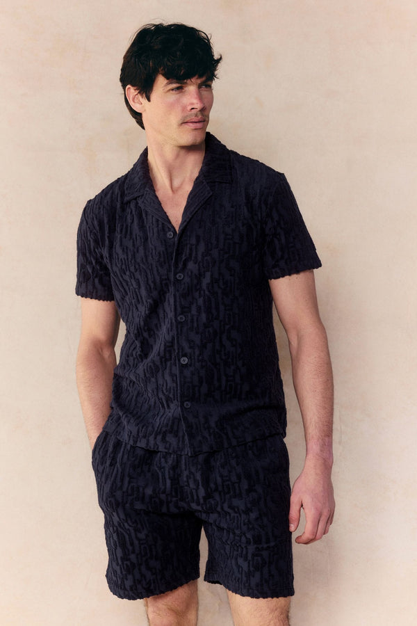 Fausto Flocked Towelled Short - Navy