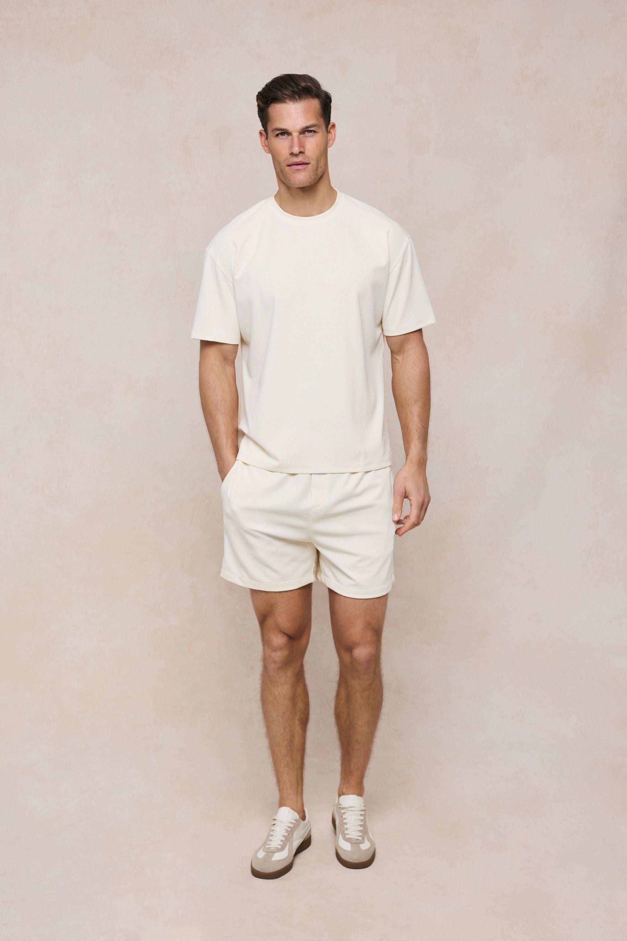Tomas Crew Neck Textured T-Shirt - Ecru