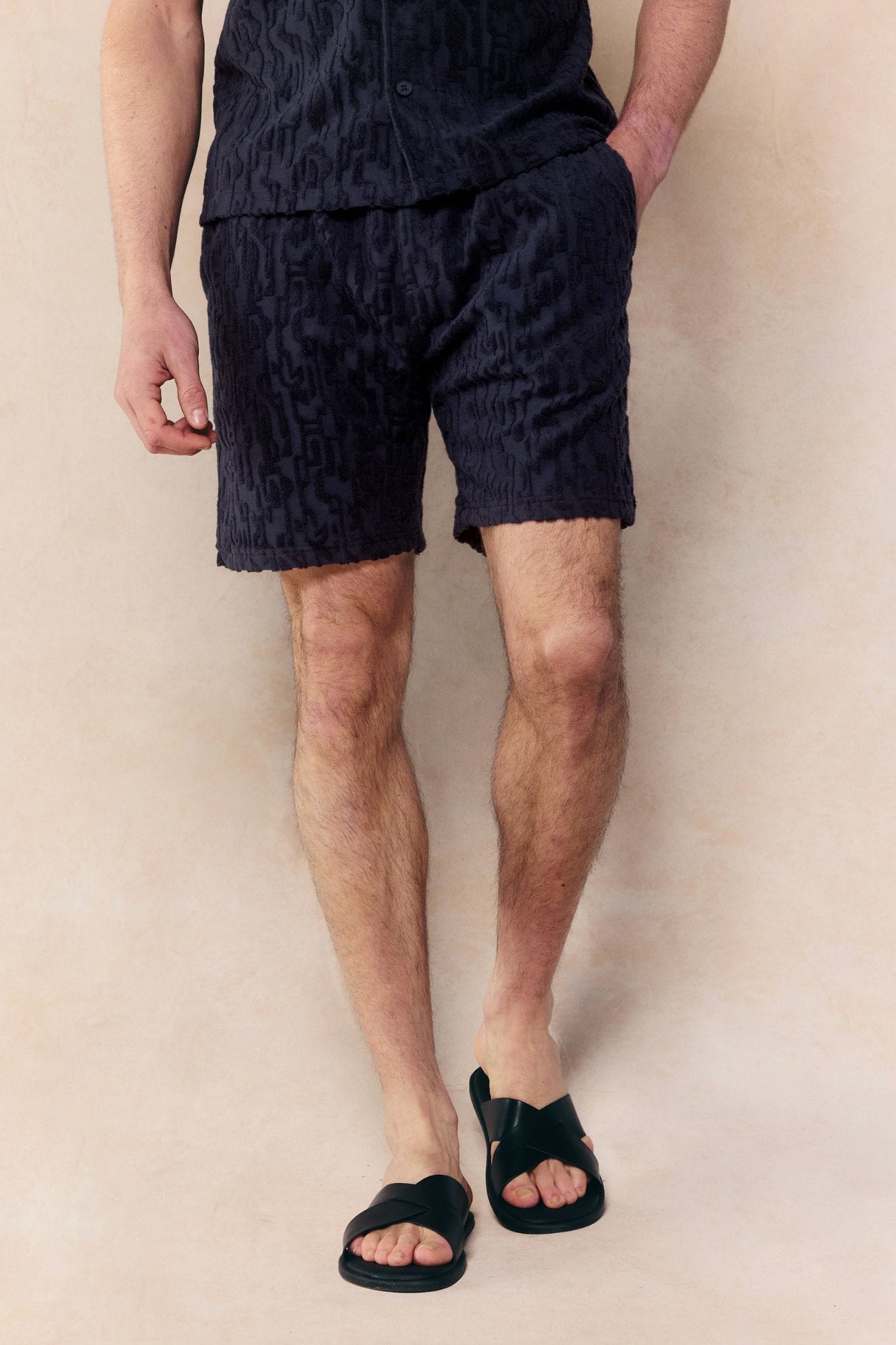 Fausto Flocked Towelled Short - Navy