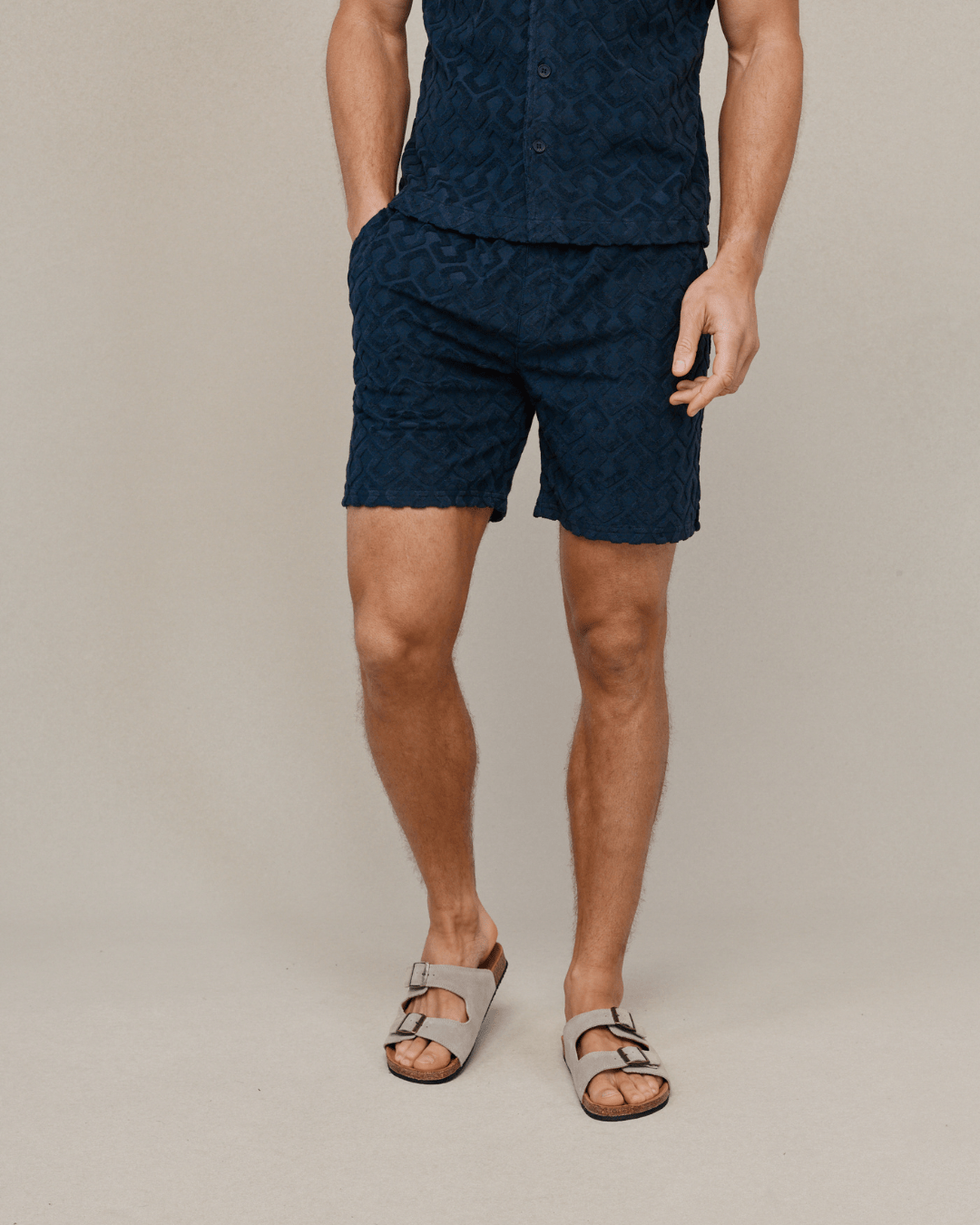Fontana Flocked Towelled Short - Navy