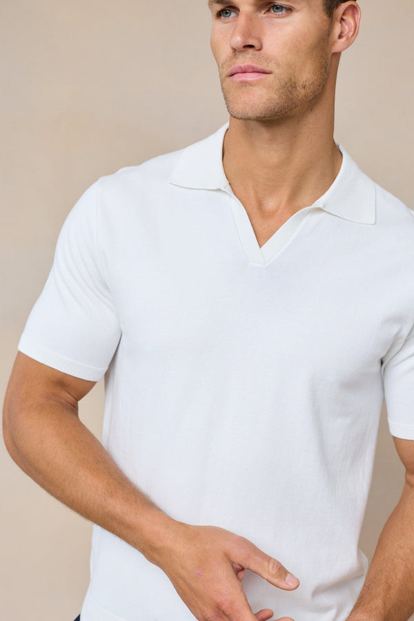 Privia Knitted Open Neck Polo - Ecru