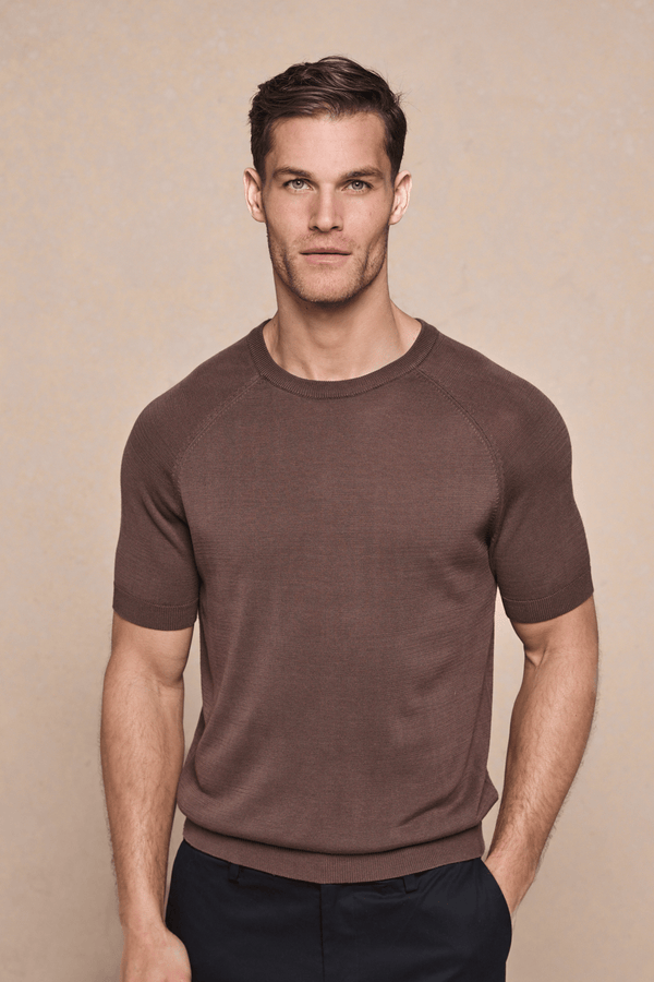 Riera Knit Crew Neck T-Shirt - Brown