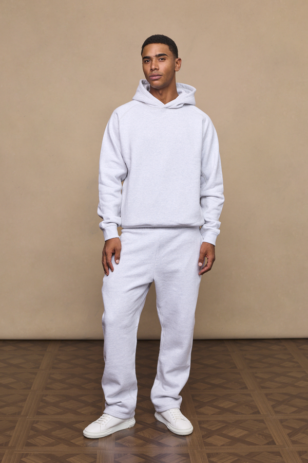 Men’s heavyweight cotton blend hoodie in grey with raglan sleeves by Raith