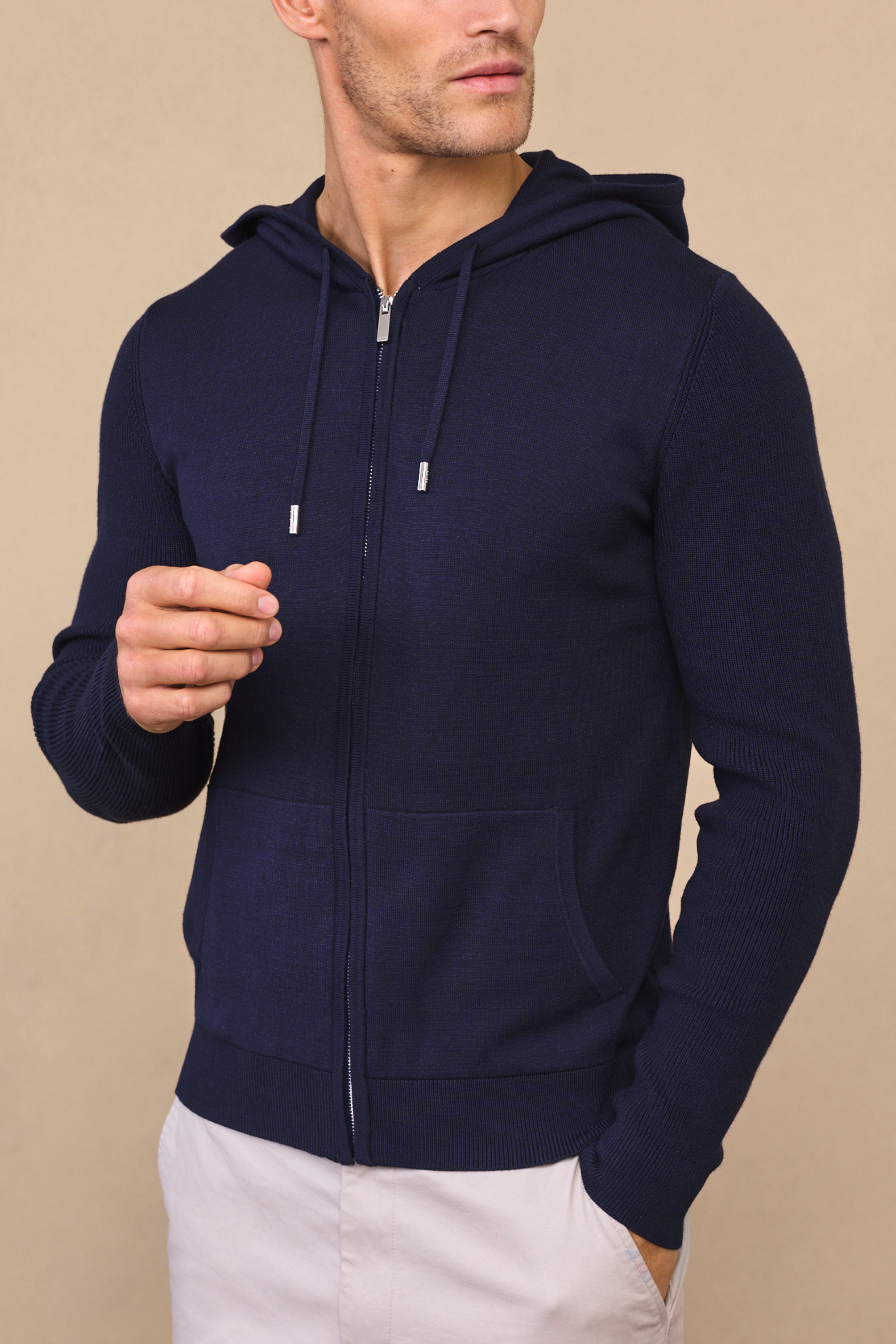 Nolan Knitted Zip Through Hoodie - Navy